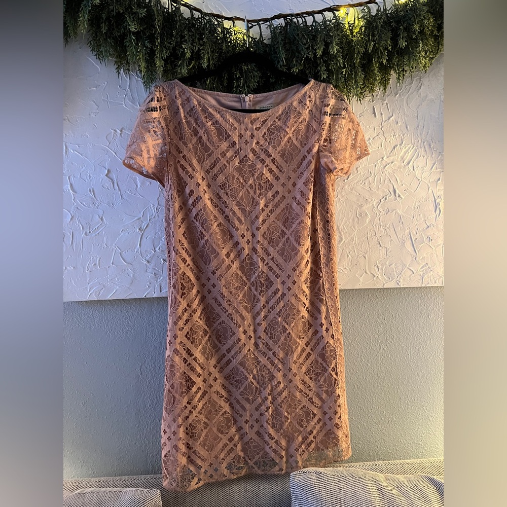Burberry Liberty Check Lace Shift Cotton Blend Dress in Pale Ash Rose